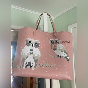 Kate Spade New York Blaze a Trail Len Who Me Owl Large Tote Pink White Like New!